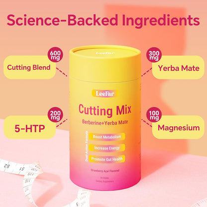 Cutting Drink Mix - Berberine, 5-HTP & Yerba Mate for Satiety Signaling, Metabolism & Gut Health - Strawberry Açaí Flavored, 30 Count